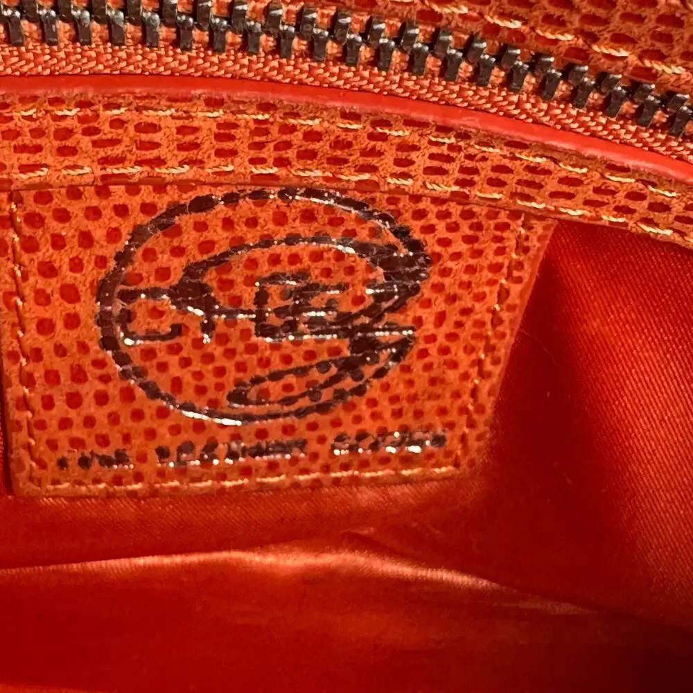 Chez Fine Leather Goods Orange Textured Leather Chain Crossbody Bag Rare
